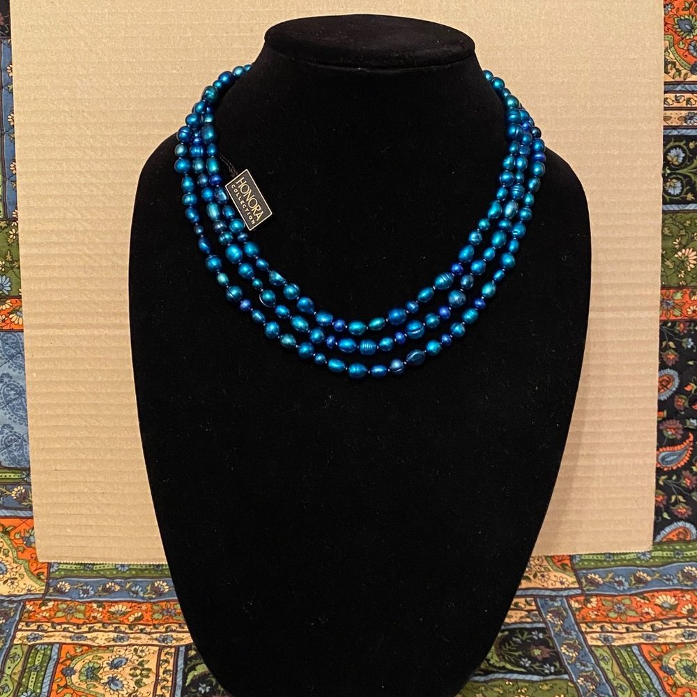 36" Honora Deep Blue Pearl Necklace, NWT - Picture 8 of 10